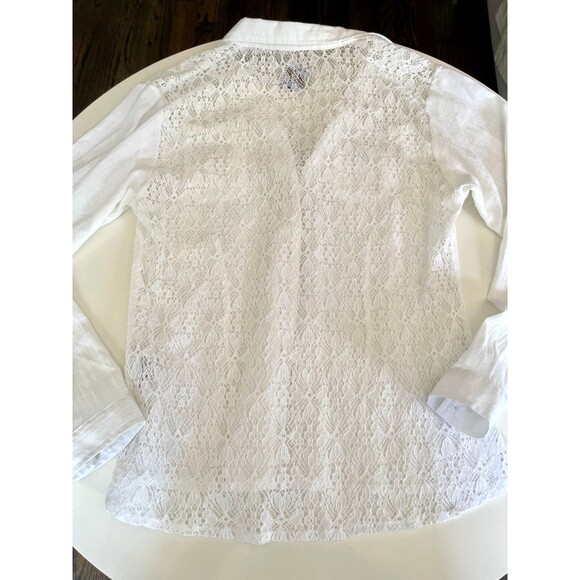 Blanc du Nil Shirt US 6 Gauzy Egyptian Cotton Lace Back Boho Airy Travel Summer - Picture 10 of 14